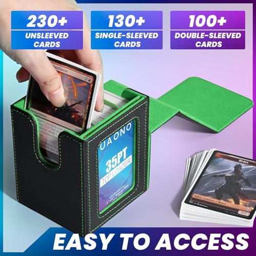 UAONO Card Deck Box for MTG Commander, Independent Commander Display, Fits 100 Double-Sleeved Cards, Magnetic Deck Case for Magic the Gathering TCG, 2 Dividers & 1 Top Loader (Black/Green) - color: A-Black&Dark Green