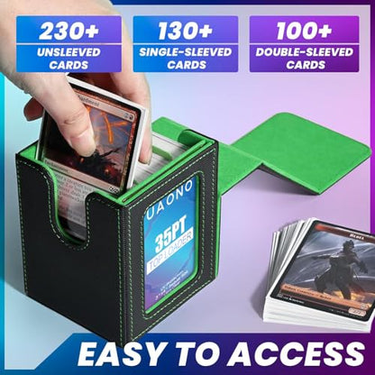 UAONO Card Deck Box for MTG Commander, Independent Commander Display, Fits 100 Double-Sleeved Cards, Magnetic Deck Case for Magic the Gathering TCG, 2 Dividers & 1 Top Loader (Black/Green) - color: A-Black&Dark Green