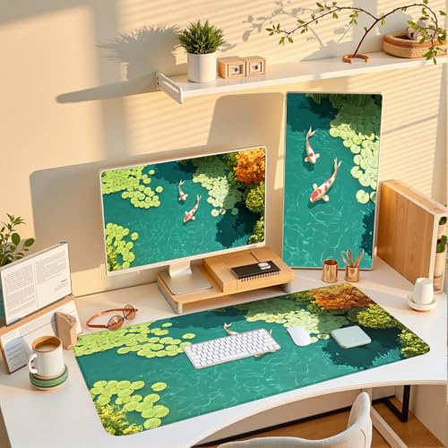 Japanese Koi Fish Desk Mat Pad XXL Large Lofi Serene Pond Playmat Gaming Mouse Pad Desktop Mat for Office,Computer,Keyboard,Laptop and Home 31.5 X 15.7inch - color: A7- Koi Fish