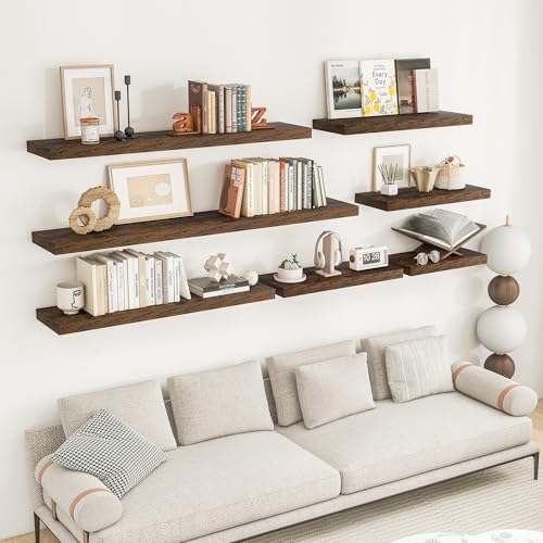 RICHFOCUS 55Inch Floating Shelves for Wall 1 Pack Shelves for Bedroom|Kitchen|Bathroom Wall Mounted Rustic Wood Floating Shelf with Invisible Brackets for Books|Storage|Decor, Rustic Brown - color: Rustic Brown, size: 55.1"L x 8"D, Set of 1