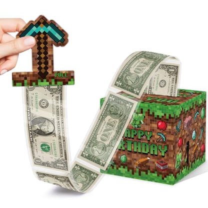 Surprise Money Box Gift Pull for Game Lover- Pixel Game Happy Birthday Money Box for Cash Gift Set Included Happy Birthday Card and 35 Pcs Transparent Bags, Fun Birthday Gift for Women Men - color: Pixel Game 001