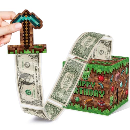 Surprise Money Box Gift Pull for Game Lover- Pixel Game Happy Birthday Money Box for Cash Gift Set Included Happy Birthday Card and 35 Pcs Transparent Bags, Fun Birthday Gift for Women Men - color: Pixel Game 001