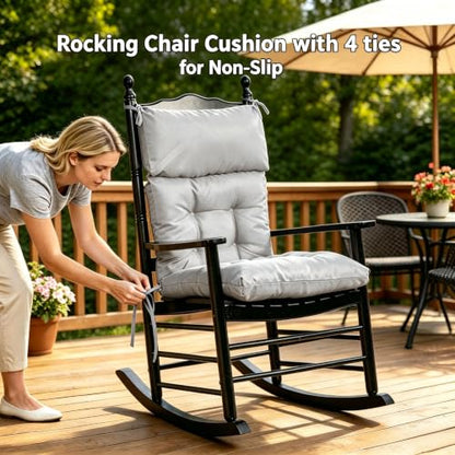 QILLOWAY Outdoor Rocking Chair Cushions Set of 2, 100% Polyester Waterproof Patio Rocking Chair Cushion, High Back Weatherproof Chair Pad for Adirondack & Outdoor Furniture, Grey - color: Grey