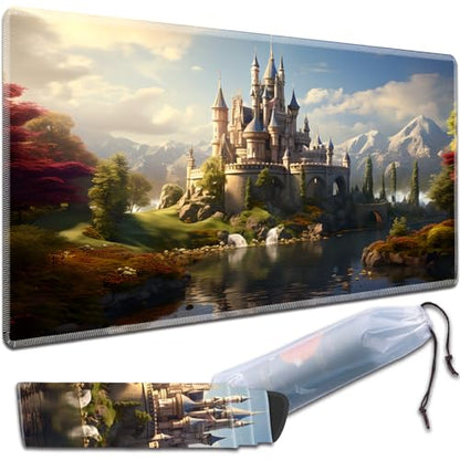 MTG Play Mat, 24" x 14" TCG Card Play Mat, Smooth Stitched Edge, with Storage Bag, Dream Castle - color: Dream Castle