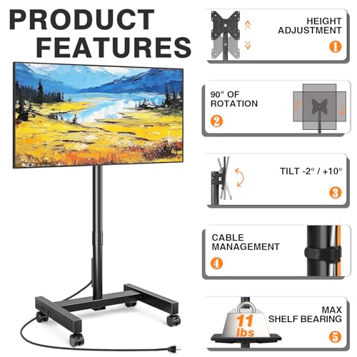 TVON Floor TV Stand with Power Outlet for 13-50 inch TVs up to 55 lbs, Height Adjustable TV Mount Stand with Tilt and Rotat, Max VESA 200x200mm - size: 13-50 inch TVs, 55 lbs capacity