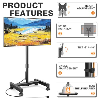 TVON Floor TV Stand with Power Outlet for 13-50 inch TVs up to 55 lbs, Height Adjustable TV Mount Stand with Tilt and Rotat, Max VESA 200x200mm - size: 13-50 inch TVs, 55 lbs capacity