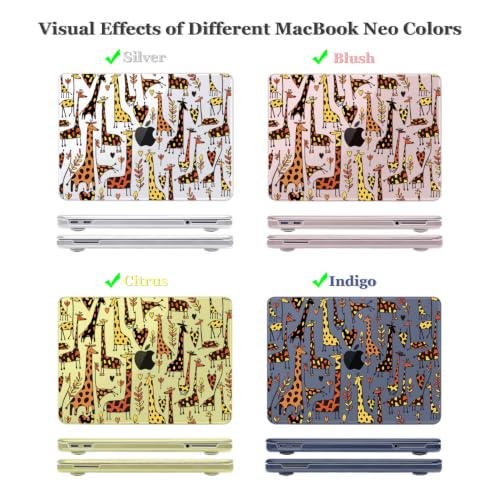 for 2026 MacBook Neo 13 Inch Case A3404 A18 Pro, Ultra Thin Portable Cover with Screen Film, Keyboard Cover, Webcam Cover & Silicone Dust Plugs, Cute Giraffe - color: Cute Giraffe