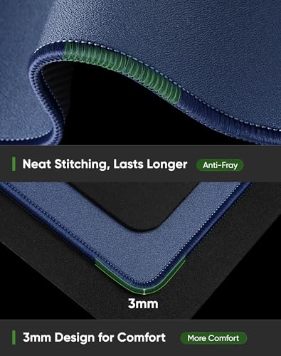 ALOANES Dark Blue Waterproof Desk Mat, Large Mouse Pad with Extended Mouse Mat, with Anti Slip Base, Stitched Edge, Grain Jacquard Surface, Perfect for Gamer Office & Home, 3XL(35.43"x15.74"x0.12") - color: 01- Pro Dark Blue, size: 3XL(35.4" x 15.7")