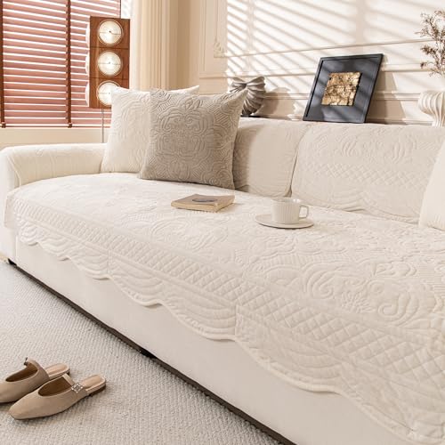 Couch Cover Sofa Covers Washable, Velvet Fleece Sofa Slipcovers for 2 Cushion Couch, Non-Slip Furniture Protector for Dog Pet, L Shaped Recliner Sectional Couch Cover White,36"X47"(Only 1 Pcs) - color: Vintage White, size: 36"x 47"