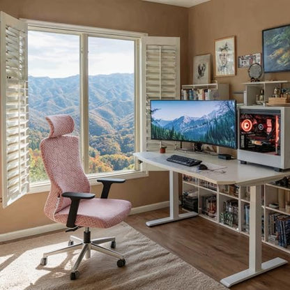 Pink Ergonomic Office Chair Covers Set with Headrest Cover Jacquard 2 Pieces Stretch Desk Computer Office Chair and Headrest Slipcovers Washable - color: Jacquard T-pink, size: Chair and Headrest Covers