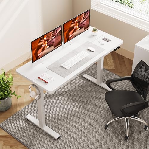Adjustable Stand Up Desk with Memory Preset, 55 x 24 Inch Standing Desks Electric Desk for Home Office with Splice Board (White) - color: White, size: 5524