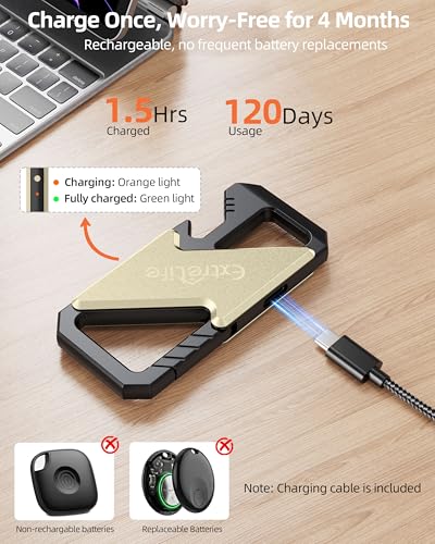 Keychain, Works with Apple Find My, Heavy Duty Keychain Bottle Opener, Carabiner Car Key Chains for Men, Car Key Fob Holder, Anti-Lost Keys Tracker, Smart Keys Finder, Rechargeable, Champagne Gold - color: Champagne Gold