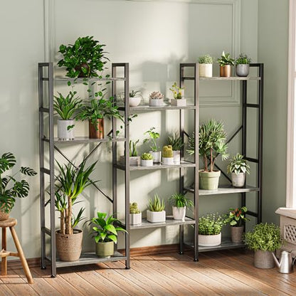 SUPERJARE Triple Bookshelf, Bookcase with 11 Open Display Shelves, Wide Book Shelf Book Case for Home & Office, 4 Tier, Grey - color: Grey, size: 4 Tier