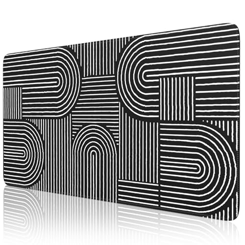 iCasso Black Desk Mat, Large Mouse Pad for Desk, Anti-Slip Big Mousepad with Stitched Edges, Computer Pad for Desktop - color: Line-Black