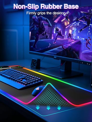 XL RGB Gaming Mouse Pad with 15W Magnetic Wireless Charging, 31.5'' x 11.8'' Extra Large LED Mousepad, 24 Lighting Effects Desk Mat with Non-Slip Rubber Base, Waterproof Ultra-Smooth Surface - color: RGB-31.5"x11.8"