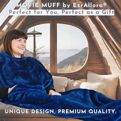 EzrAllora Plush Fleece Lightweight Foot Pocket Blanket - TV Throw Blanket - Premium Gifts for Men Who Want Nothing - Gifts for Gamer Dad -Patent Pending (Fleece, Velvet Blue) - color: Velvet Blue