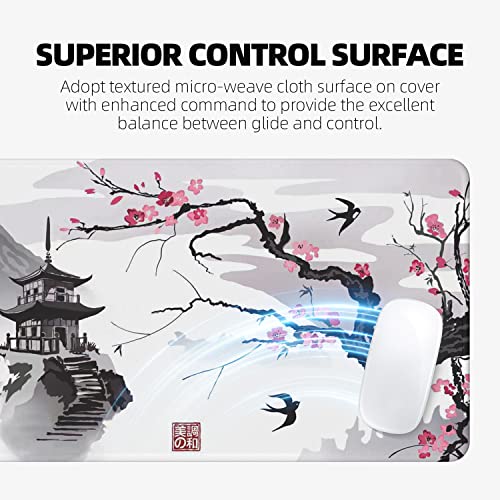 ETZ Japanese Cherry Blossom Mouse Pad (31.5 × 11.8 × 0.12 inch) Extended Large Mouse Mat Desk Pad, Stitched Edges Mousepad,Non-Slip Rubber Base,Gaming Mouse Pad,Office & Home. - color: Ink Mouse Pad - 1
