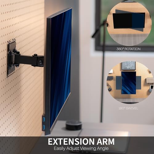 VIVO Articulating Single Monitor Pegboard Mount with Arm, Fits Screens up to 32 inches and Peg Boards up to 0.25 inches Thick with 1 inch Hole Spacing, Black, MOUNT-PB2A - size: up to 32" screens, style: Extended