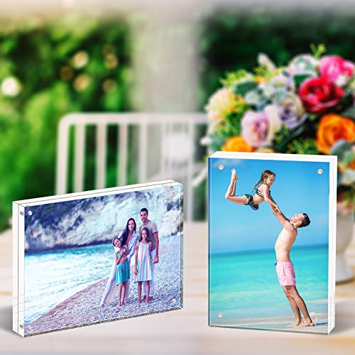 HELPLEX Acrylic Frame, 5 Pack 4x6 Acrylic Picture Frames, 20mm Thicker Frameless Clear Double Sided Magnetic Frame, Free Standing Desktop Display - size: 4x6(5 PACK)