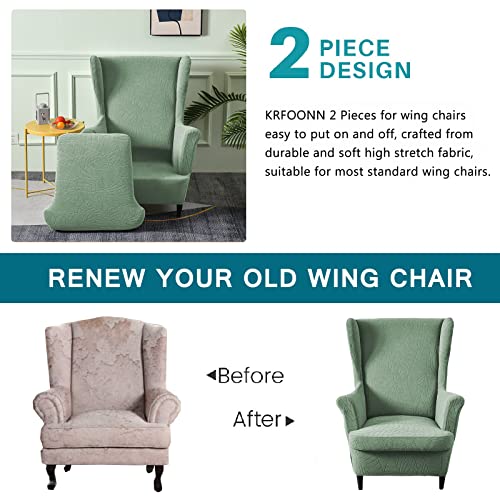 KRFOONN Stretch Wing Chair Slipcovers Jacquard 2 Piece Wingback Chair Covers Soft Spandex Wingback Armchair Slipcover Furniture Protector Chair Covers for Living Room Wingback Chair, T18 - color: Color T18