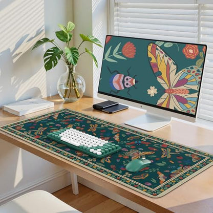 iCasso Desk Mat, Desk Matt for Desktop, Cute Desk Pad Mat, XXL Large Mouse Pad for Desk, Anti-Slip Big Mousepad with Stitched Edges, Keyboard Pad Mouse Mat for Computer(Green) - color: Butterfly-green