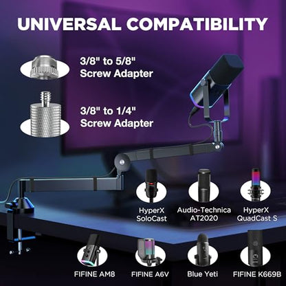 InnoGear Low Profile Mic Arm, 360° Rotatable Microphone Boom Arm Mic Stand for Fifine AM8 K669B Blue Yeti HyperX QuadCast SoloCast AT2020, with Mic Clip 3/8" to 5/8", 3/8" to 1/4" Adapter, Black - color: Black, style: Low-profile A