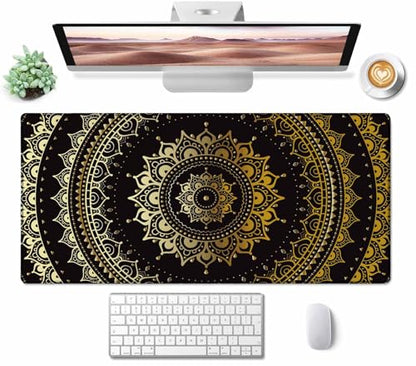 Large Extended Gaming Mouse Pad with Stitched Edges, Non-Slip Waterproof Rubber Base Mouse Pad for Office, Computer, Keyboard, Laptop and Home Desk Pad 31.5X15.7 Inch Mandala Pattern - color: Mandala Pattern, size: 31.5L x 15.7W inches