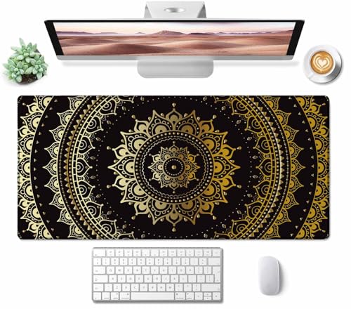 Large Extended Gaming Mouse Pad with Stitched Edges, Non-Slip Waterproof Rubber Base Mouse Pad for Office, Computer, Keyboard, Laptop and Home Desk Pad 31.5X15.7 Inch Mandala Pattern - color: Mandala Pattern, size: 31.5L x 15.7W inches
