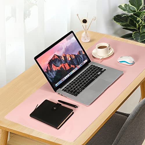 Wolaile PU Leather Desk Pad Blotter,Light Pink Waterproof Office Desktop Mat for Women,36x17in Non-Slip Large Mouse Pad Writing Protector - color: Pink