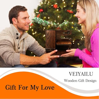 VEIYAILU Gifts for Men Boyfriend Him Brother Nightstand Organizer Gift for dad from Daughter Son Wood Phone Docking Station Anniversary Birthday Gifts (Walnut) - color: Walnut