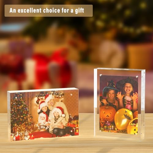 HELPLEX Acrylic Frame, 3 Pack 3.5x5 acrylic Picture Frames, 20mm Thicker Frameless Clear Frame Double Sided Magnetic Frame, Free Standing Desktop Display - size: 3.5x5(3 PACK)