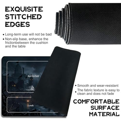 for MTG Playmat 24 x 14 Inches Fantasy Castle Magic Play Mat Card Game Mat for Magic The Gathering TCG PTCG Playmat with Free Storage Bags Non-Slip Backing and Stitched Edge - color: Fantasy Castle With Zones