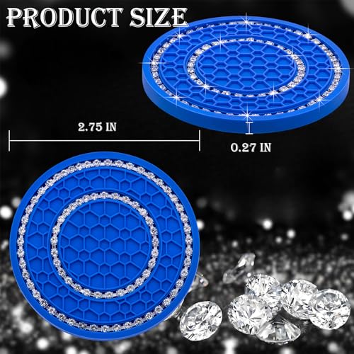 2PCS Bling Crystal Rhinestone Cup Holder Coaster, 2.75 inch Soft Silicone Anti-Slip Shockproof, Car Cup Holder Insert Coasters, Universal Car Interior Accessories for Women (Deep Blue & White) - color: Deep Blue & White, size: 2 pcs