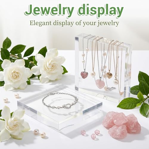 2 Pcs 6 x 6 x 1 Inches Acrylic Square Display Block, Clear Polished Acrylic Cubes Jewelry Display Stand for Ring Showcase, Collectibles, Trophy Base Holder