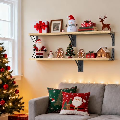 BAYKA Wall Shelves for Bedroom Decor, Floating Wall Shelves for Living Room Kitchen Storage, Wall Mounted Rustic Wood Floating Shelves for Kids Books, Corner Shelves for Bathroom(Brown，Set of 3) - color: F. Carbonized Brown Board & Black Brackets, size: 1