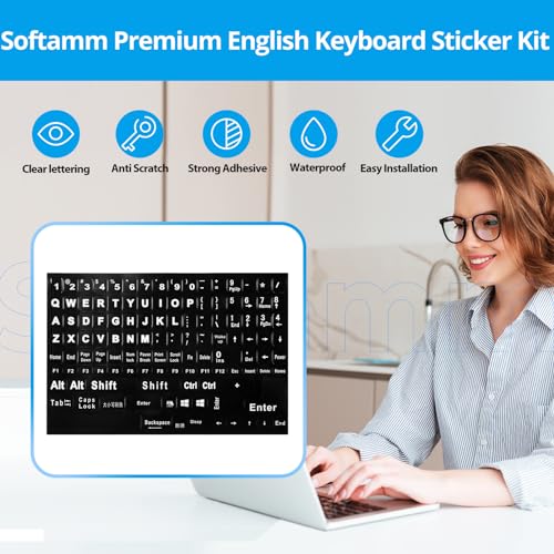 English Keyboard Stickers [5 in 1],Full Size Big Letter Keyboard Stickers with White Font on Black Background Universal for Laptop Desktop Computer, Matte Stickers with Enter & Number Keys - color: Full Size Big Font White Letters-2