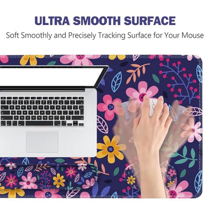 ToLuLu Extended Gaming Mouse Pad, Memory Foam Ergonomic Keyboard Mouse Wrist Rest Support Set, Large Desk Mat with Stitched Edges, Non-Slip Base Mousepad for Home Office Game Study, Purple Flowers - color: Purple Flowers