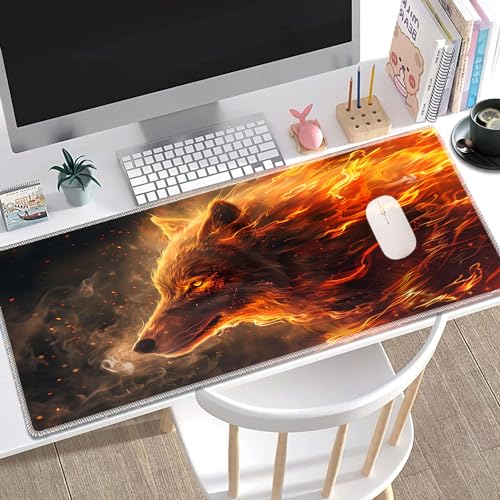MTG Playmat, Smooth Surface Game Play Pad MTG TCG 24 x 14 inch with Storage Bag, Non-Slip Mouse Pad Card Fighting Game, Fire Wolf - color: Fire Wolf