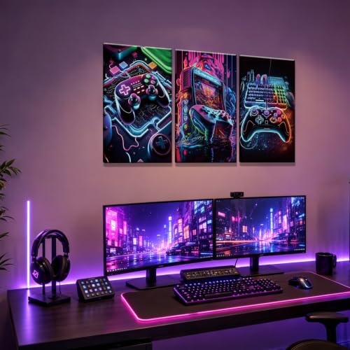 Yolbcdr Gaming Room Decor Video Game Wall Art Neon Prints Set of 3 Gaming Sign Canvas Art Painting Playroom Cool Pictures Gamer Wall Decor for Boy Teen Game Room Bedroom 16x24in - color: Game-01, size: 16"x24" Canvas