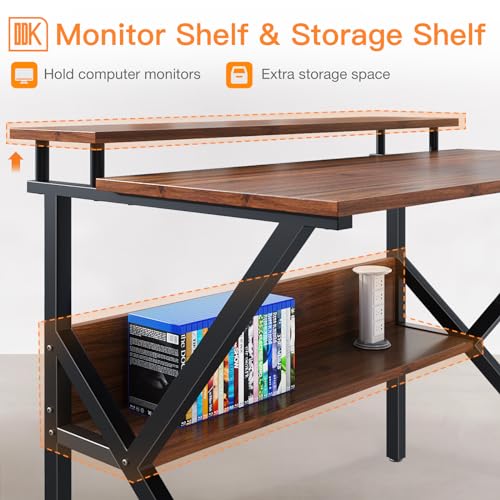 ODK Small Desk, 27.5 Inch Computer Desk for Small Spaces, Study Desk with Storage & Monitor Stand, Deep Brown - color: Deep Brown