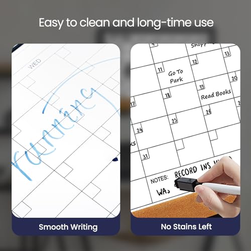 Dry Erase Calendar Cork Board Combo, 18 x 24 Inches Monthly Calendar Whiteboard for Wall, Magnetic White Board with Aluminium Alloy Frame, Hanging Dry Erase Board for Planner Office Kitchen Home Memo - size: 24"W x 18"H, style: Aluminium Alloy Frame