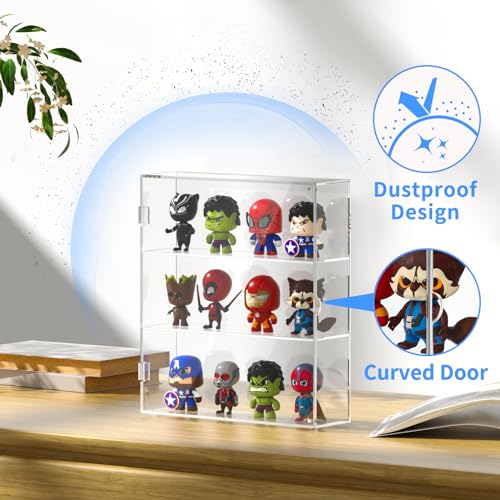 AITEE Acrylic Display Case for Mini Funko Pop Figures, Clear Wall Mounted or Desktop 3 Layer Storage Cabinet Organizer for Mini Figures,Collections,Dustproof Display Case for Toys Rock Stone - size: 3-Layer