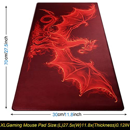Large Gaming Mouse Pad with Stitched Edges,[27.5x11.8In] Extended Mouse Pad with Non-Slip Natural Rubber Base for Gamer/Desktop/Office/Home (70x30 Red dragonus) - color: 70x30 Red dragonus