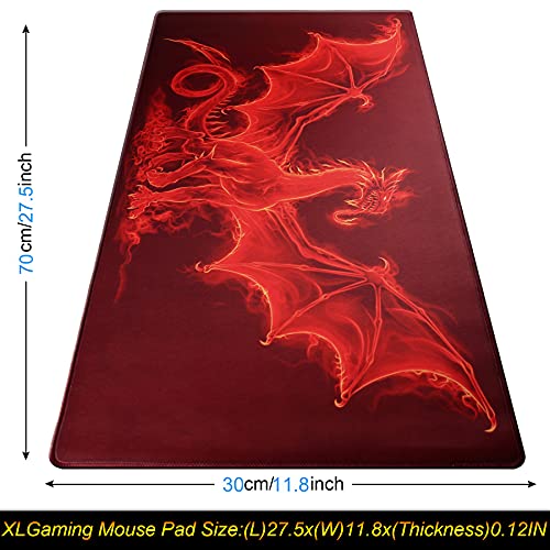 Large Gaming Mouse Pad with Stitched Edges,[27.5x11.8In] Extended Mouse Pad with Non-Slip Natural Rubber Base for Gamer/Desktop/Office/Home (70x30 Red dragonus) - color: 70x30 Red dragonus