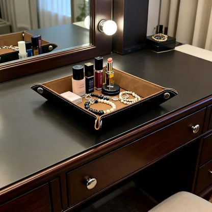 Valet Tray 5.5" Square Desktop Storage Organizer - Catch All Tray for Men & Women, Nightstand/Entryway/Desk/Dresser Top | Jewelry & EDC Holder for Watches, Keys, Wallet, Coins, Glasses