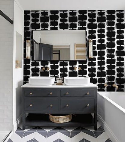Safiyya 17.3"x393" Peel and Stick Wallpaper Black and White Contact Paper Mid Century Modern Abstract Geometric Wall Paper Self Adhesive Removable Wallpaper for Bathroom and Bedroom Vinyl - color: Black/White, size: 17.3" x 393"
