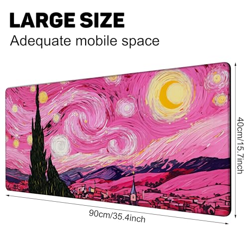 Pink Starry Night Gaming Mouse Pad with Stitched Edges Non-Slip Rubber Base Mouse Pad for Office,Computer,Keyboard,Laptop and Home Desk,35.4 x 15.7 Inch - color: Pink Starry Night, size: 15.7*35.4inch