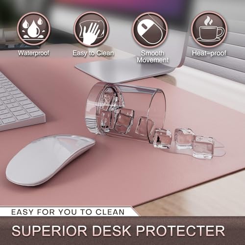 K KNODEL Leather Desk Pad Protector, Office Desk Mat, Large PVC Leather Desk Blotter, Non-Slip Mouse Pad (Pink, 15.7" x 31.5") - color: Pink, size: 15.7" x 31.5"