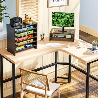 Simpple Trending Monitor Stand Riser, 2 Tier Wood Office Desk Storage Organizer for Laptop, Computer, Black - size: 16"W x 9"D x 5.5"H