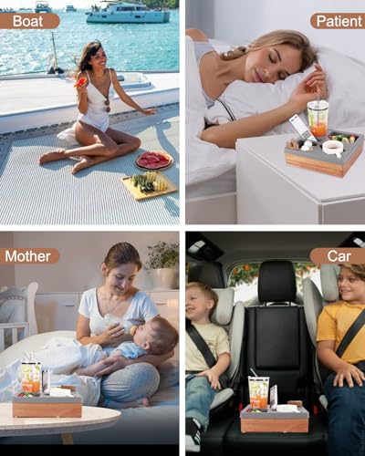 Couch Cup Holder Tray, Silicone Wooden Couch Caddy with Cup Holder for Snacks, Drinks, Remotes, Waterproof Cup Holder for Couch, Organizer, Couch Drink Holder, Sofa Cup Holder - color: C-gray